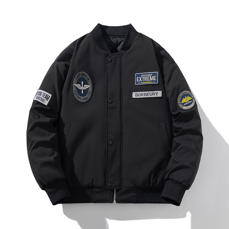 Men's Patch Design Japanese Style Alphabet Embroidered Aviator Bomber Jacket