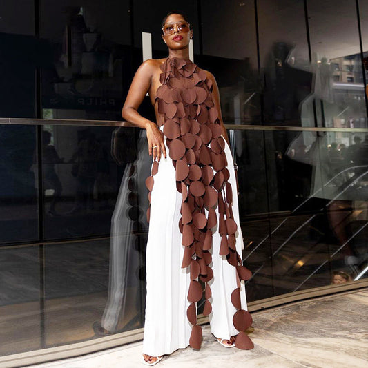 Sleeveless Hollow-Out Hole Tassel Design Lace-Up Bodycon Sleeveless Backless Shirt Dress