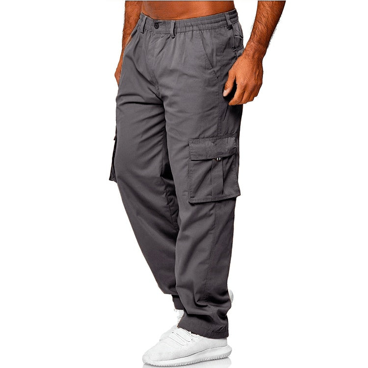 Men's Solid Color Casual Multi-Pocket Loose Straight Cargo Pants to 4X Big & Tall