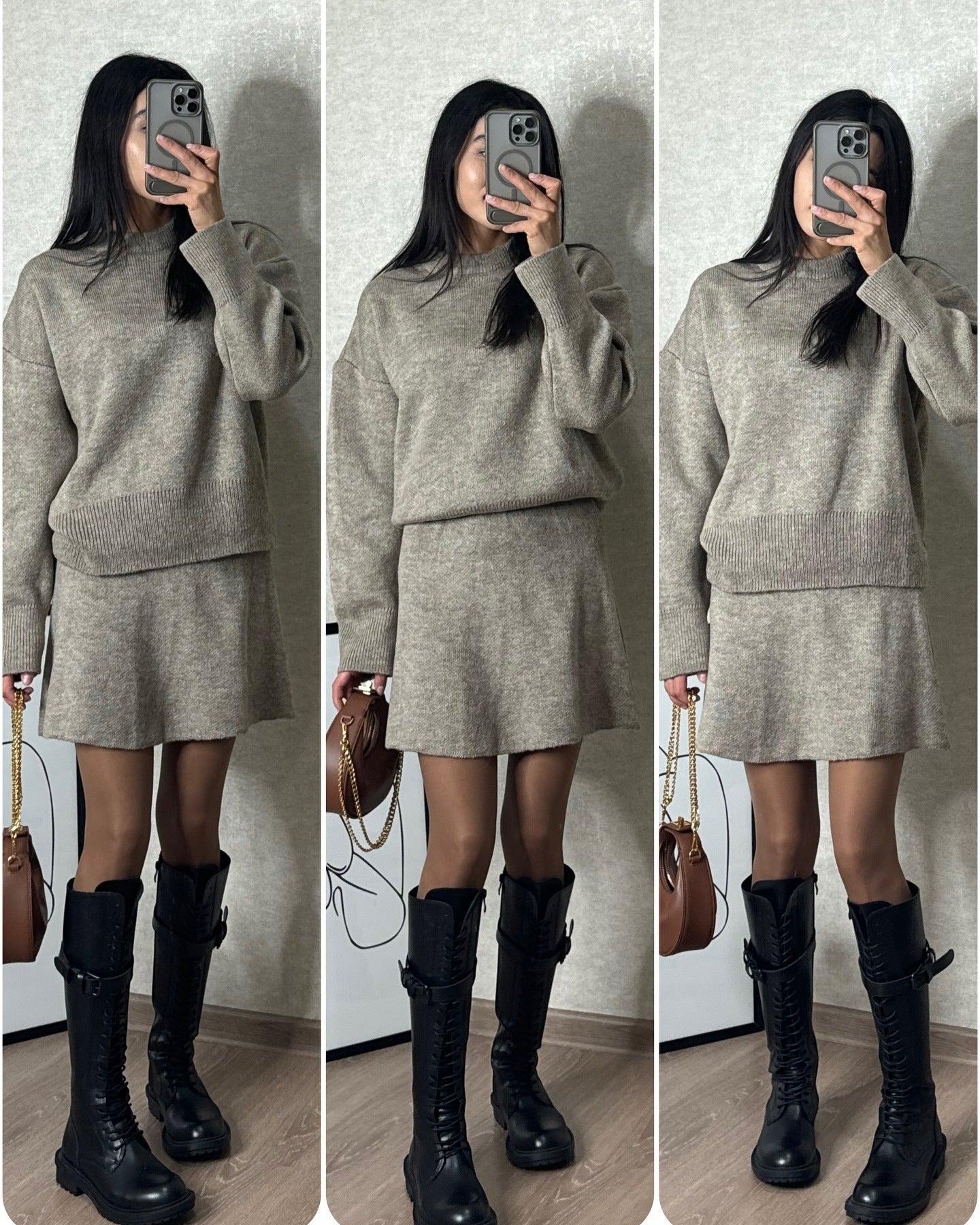 Knitted Long Sleeve Pullover Solid Color Sweater + High Waist Mini Skirt Women's 2-Piece Set to 3X Plus Size