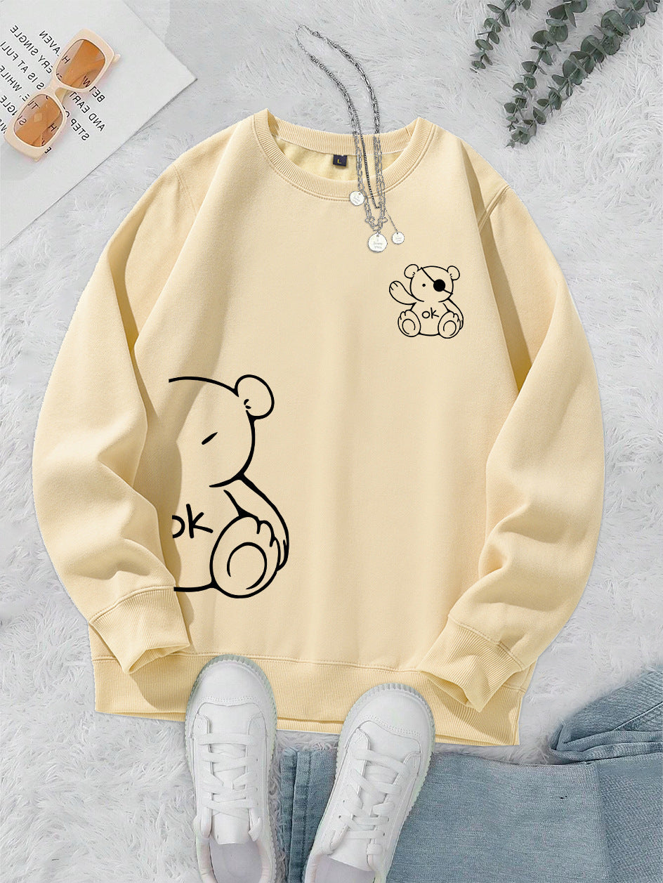 Teddy Bear Print Women's Long Sleeve O-Neck Sweatshirt