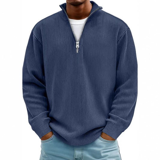Men's Corduroy Stand Collar Solid Color Long Sleeve Quarter Zip Sweatshirt
