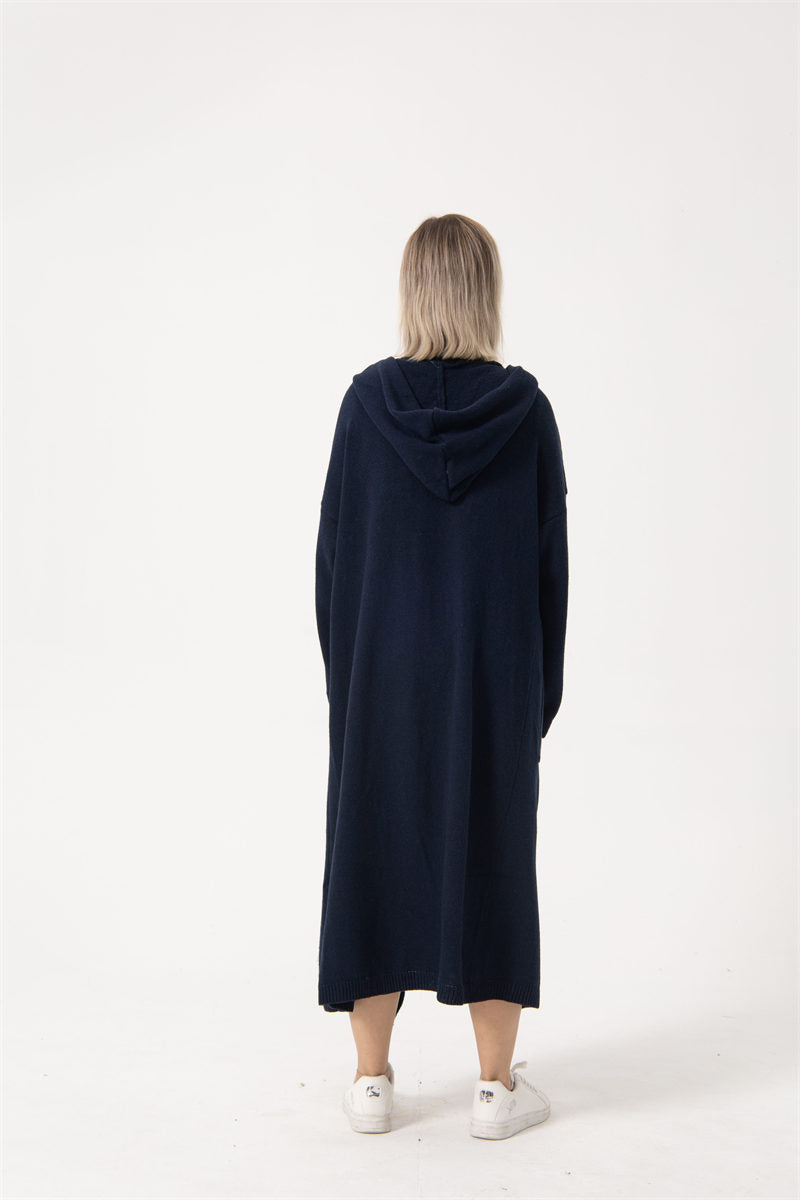 Loose Oversized Knitted Women's Drawstring Hoodie Cardigan Maxi Sweater to 3X Plus Size