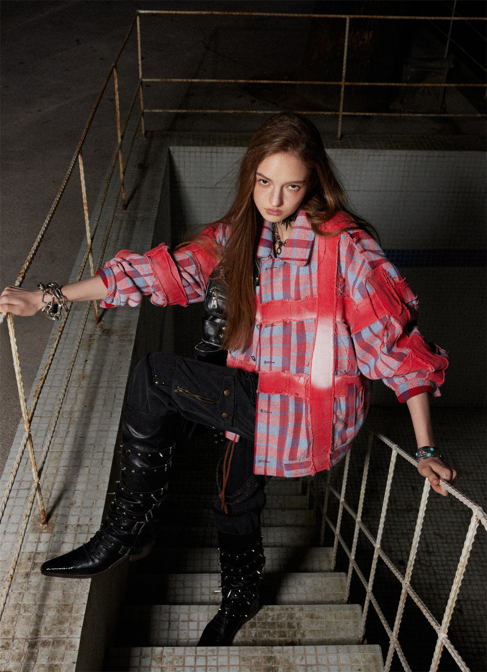 Plaid Checkered Colorblock Paneled Women's Turn-Down Collar Button-Up Coat