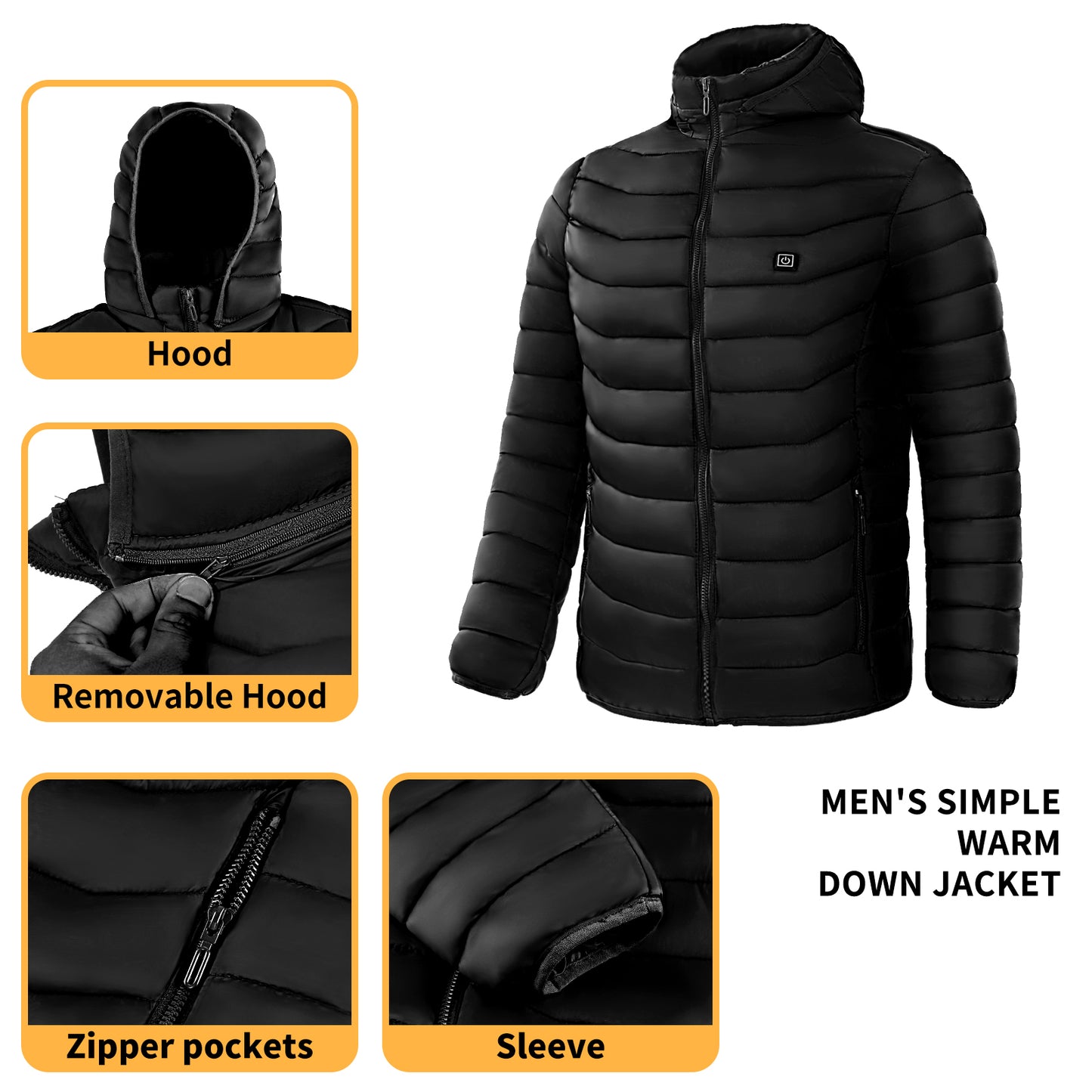 Men's Electric Heating Insulated Hooded Windbreaker Puffer Jacket