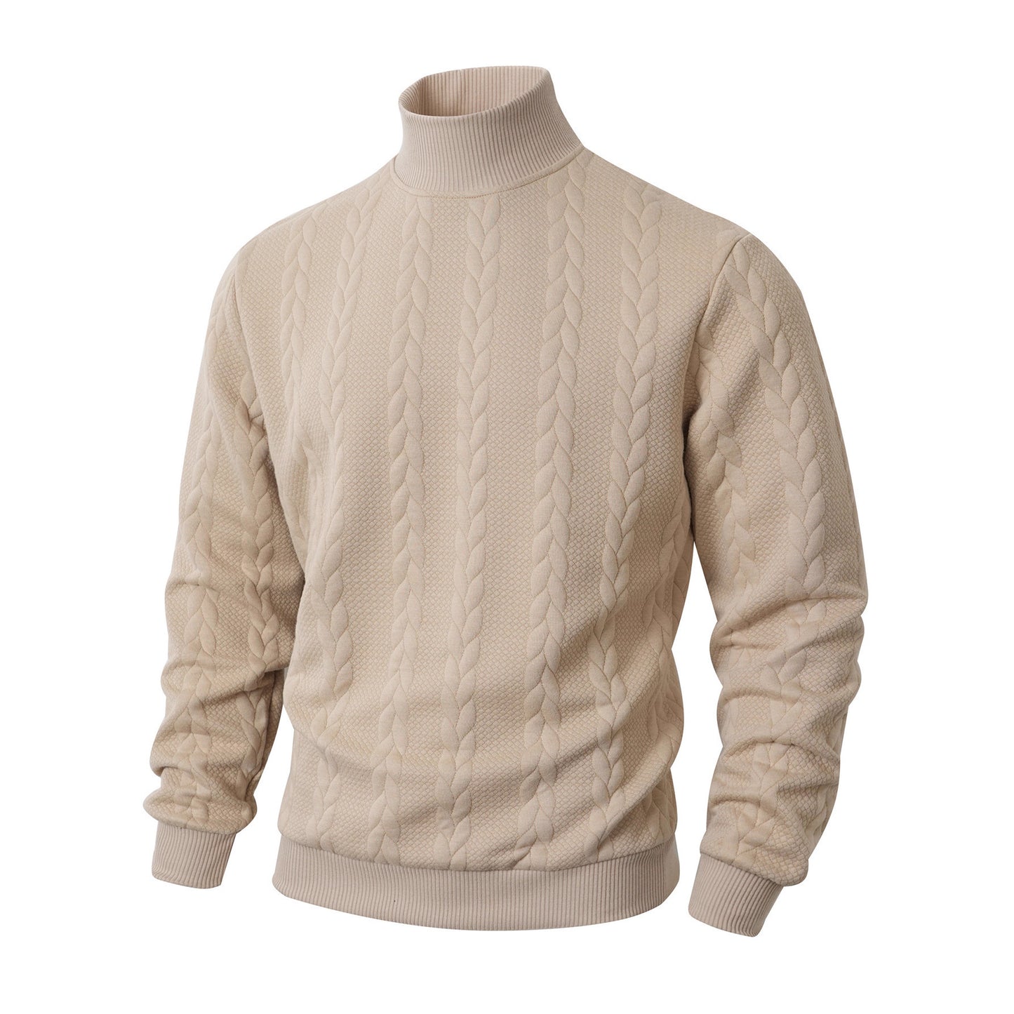 Men's Weave Pattern Knitted Solid Color Jacquard High Collar Sweater
