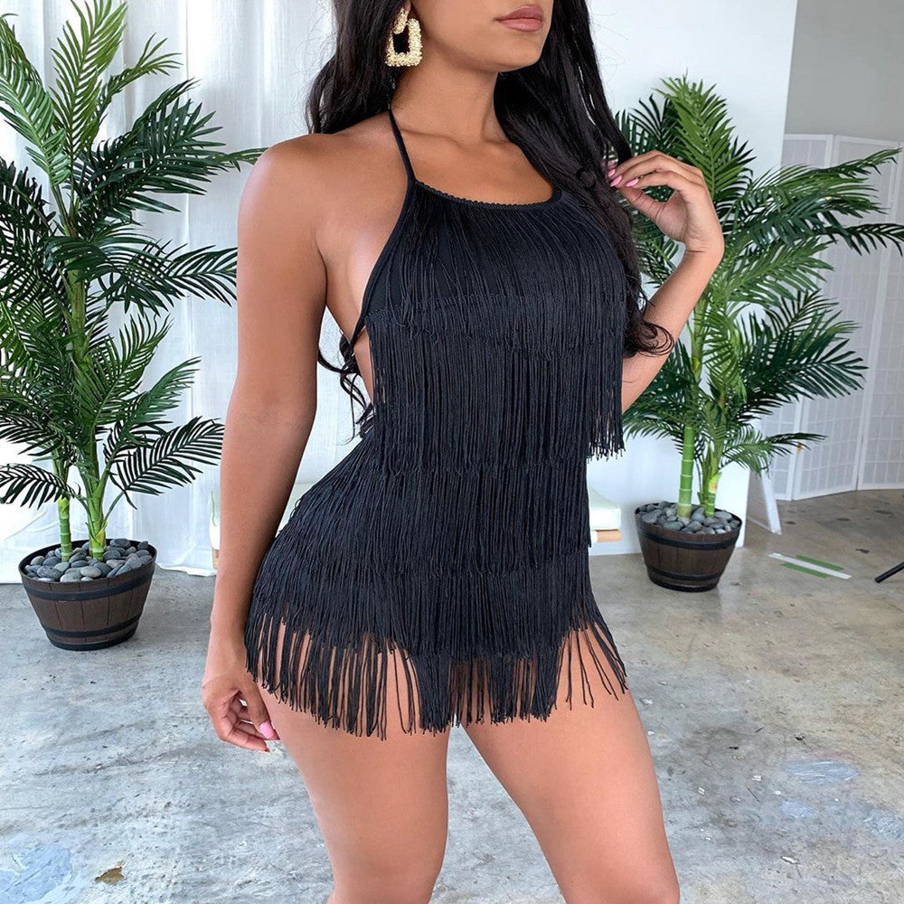 Backless Tassel Fringe Women's Sleeveless Shorts Romper
