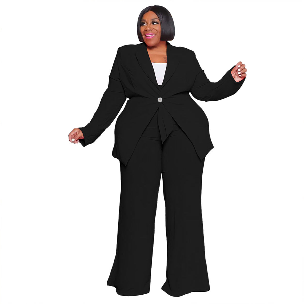 Bright Pastel Solid Color Women's Single Breasted Blazer Jacket+ Wide Leg Long Pants Business Suit to 4X Plus Size