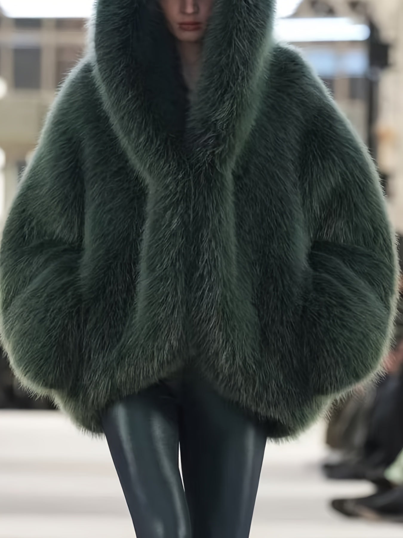 Faux Fur Plush Women's Solid Color Hoodie Jacket
