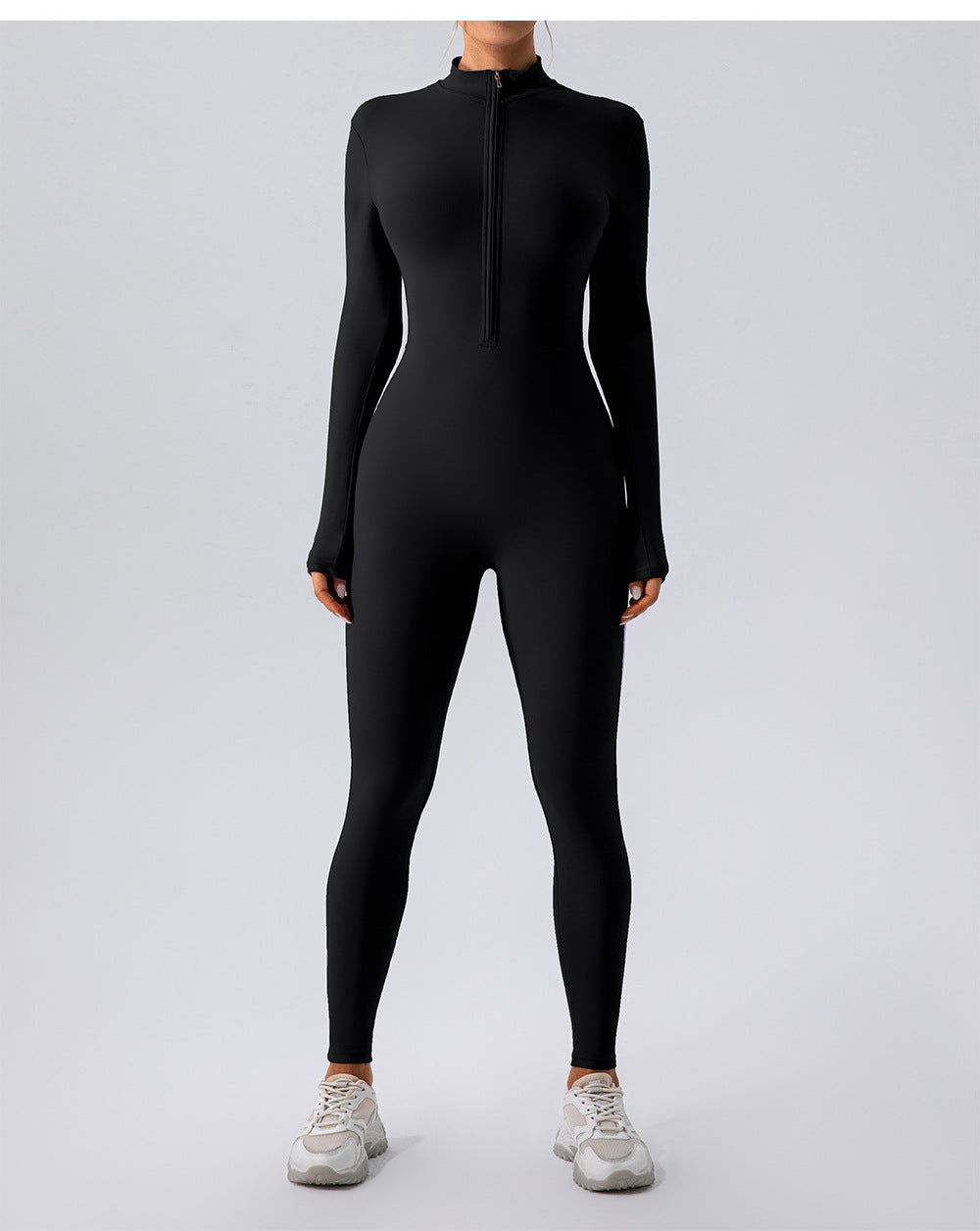 Fleece Lined Yoga Long Sleeve Fitness Zipper Skinny Jumpsuit