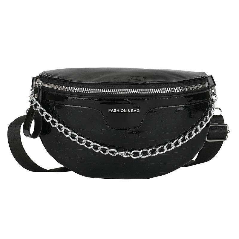 PU Leather Metallic Solid Color Women's Crossbody Zipper Belt Bag