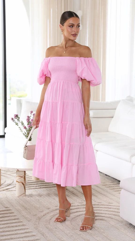 Flower Print Tiered Short Bubble Sleeve High Waist Off-the-Shoulder Bohemian Maxi Dress