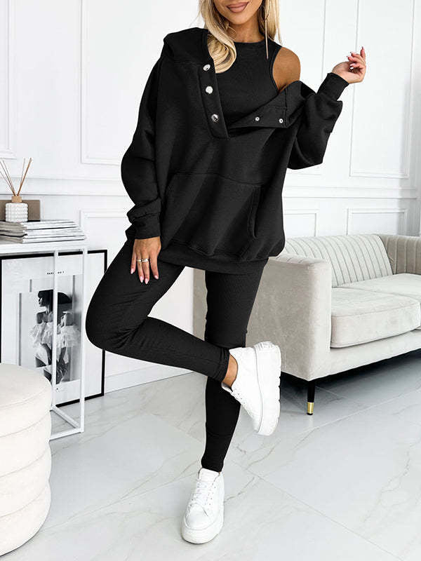 Loose Pocketed Hoodie Sweatshirt + Vest + Skinny Jogger Sweatpants 3-Piece Tracksuit to 3X Plus Size