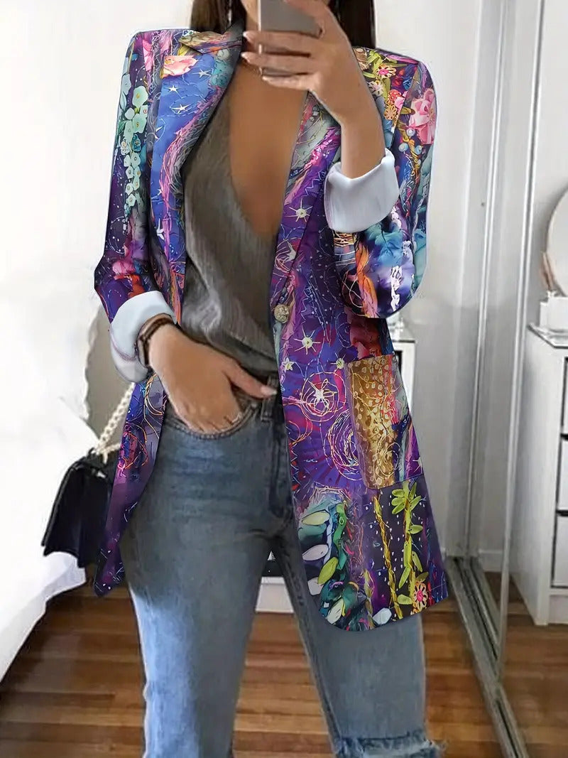 Geometric Floral Swirl Print Women's Blazer Jackets to 5X Plus Size