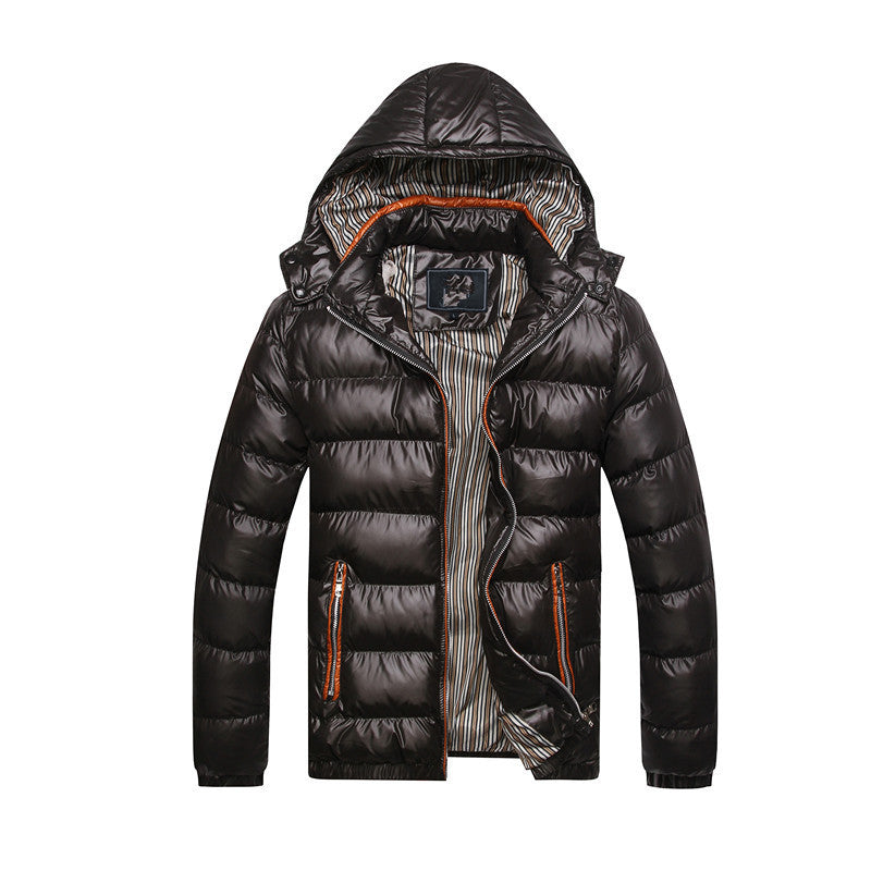 Men's Ribbed Solid Color Winter Puffer Hooded Jacket