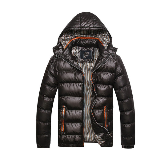 Men's Ribbed Solid Color Winter Puffer Hooded Jacket