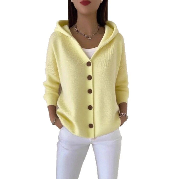 Button-Up Solid Color Knitted Women's Hoodie Cardigan Sweater to 5X Plus Size