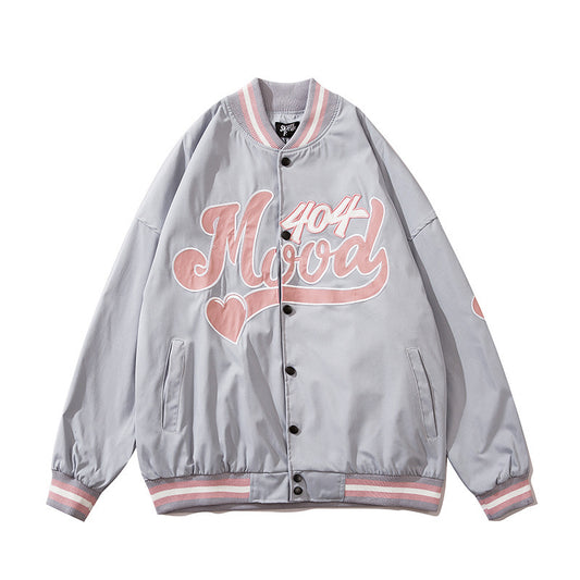 Men's "404 Mood" High Street Vintage Embroidered Hip-Hop Bomber Jacket