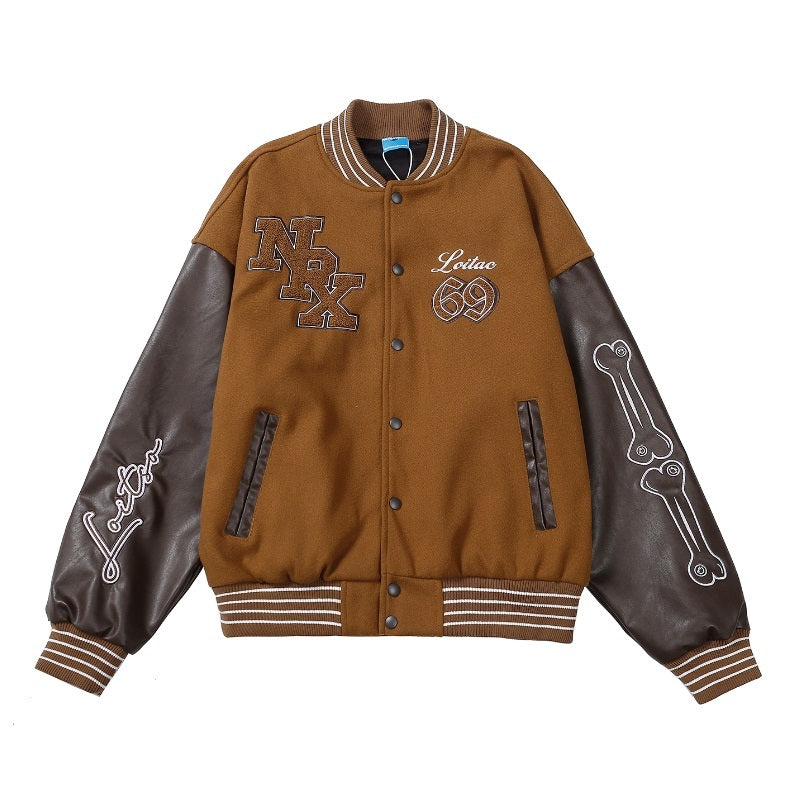 Men's Hip-Hop Colorblock Letter Print Baseball Cotton Varsity Bomber Jacket