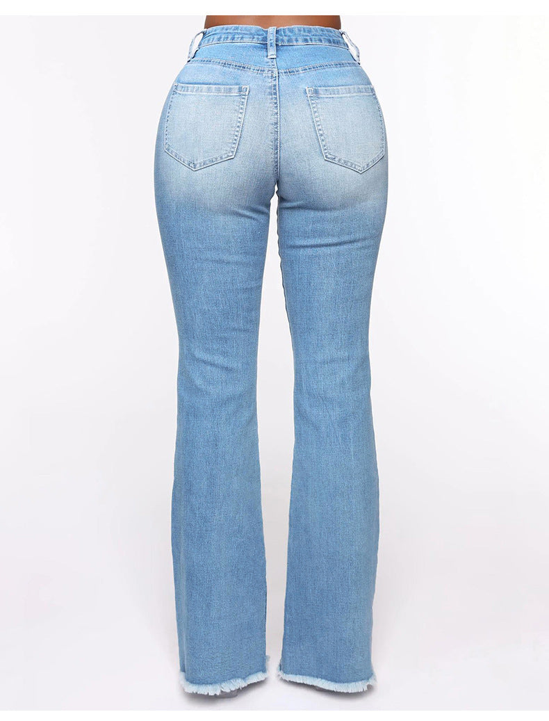 Women's Stretch Ripped Flared Jeans