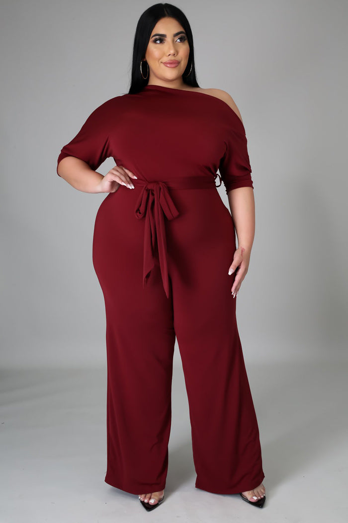 One-Shoulder O-Neck Asymmetrical Short Sleeve Solid Color Women's High Waist  Jumpsuit to 5X Plus Size