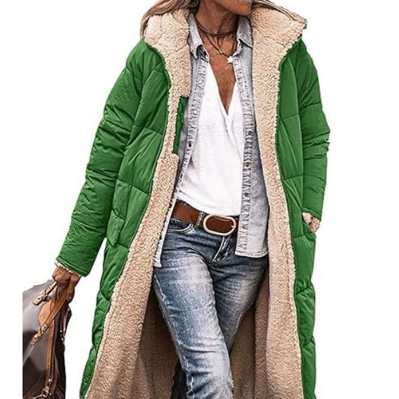 Fleece Lined Quilted Thermal Cotton Padded Women's Hoodie Trenchcoat to 3X Plus Size