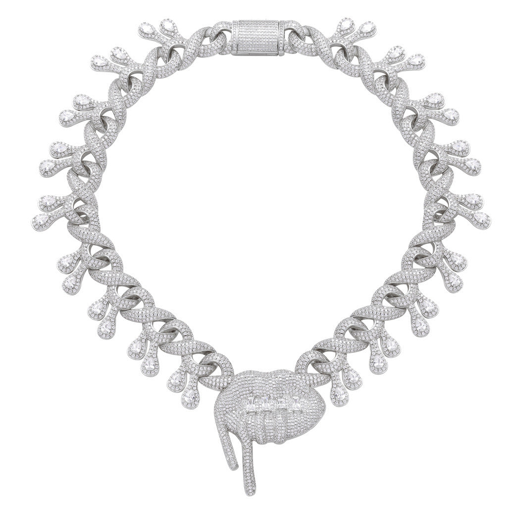 Metallic Lips Paint Dripping Design Pendant Hip-Hop Cuban Chain Necklace