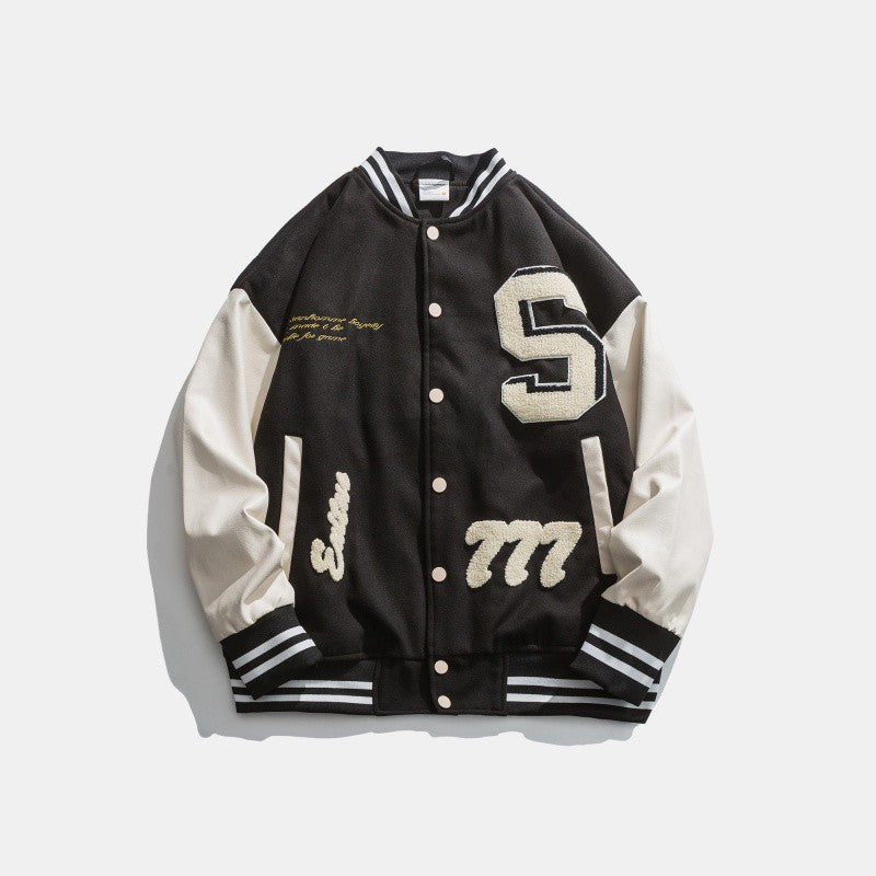 Men's Colorblock Letterman's Button-Up Baseball Varsity Bomber Jacket