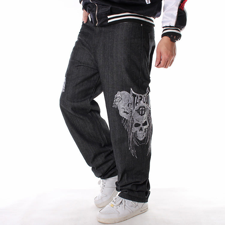 Men's Faded Hip-Hop Media Graffiti Letter/Skull Print Embroidered Skater Jeans to 46 Big & Tall