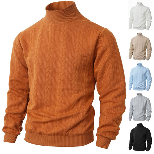 Men's Weave Pattern Knitted Solid Color Jacquard High Collar Sweater