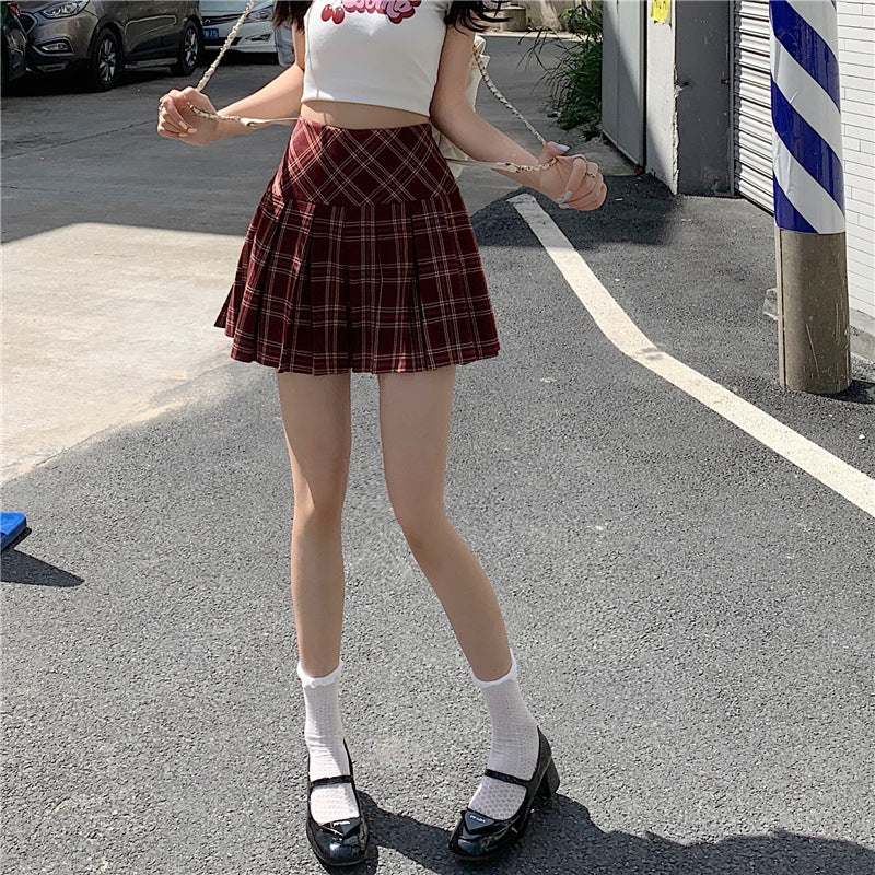 Plaid Print Pleated Preppy Mini Skirts