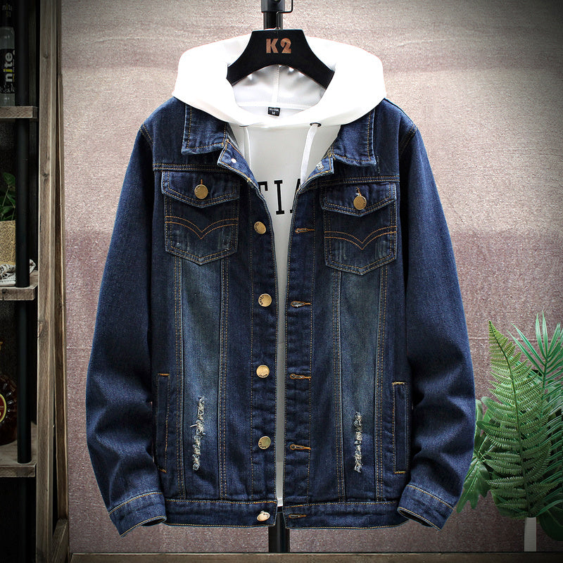 Men's Denim Ripped Gradient/Solid Loose Hip-Hop Button-Up Jean Jacket