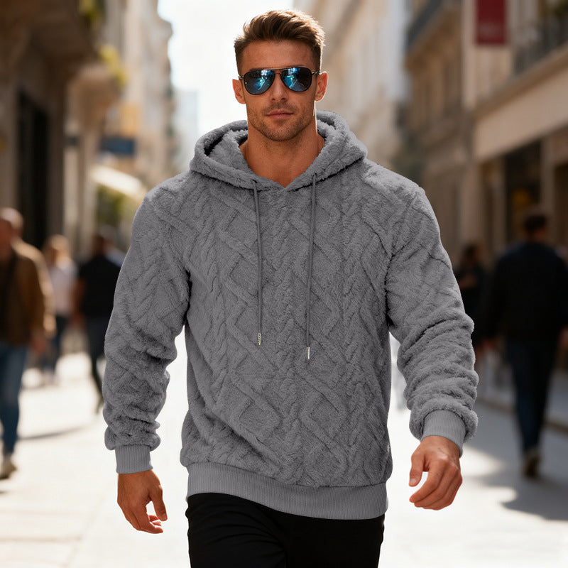 Men's Plush Sherpa Weave Pattern Drawstring Long Sleeve Pullover Solid Color Fleece Hoodie Sweatshirt to 3X Big & Tall