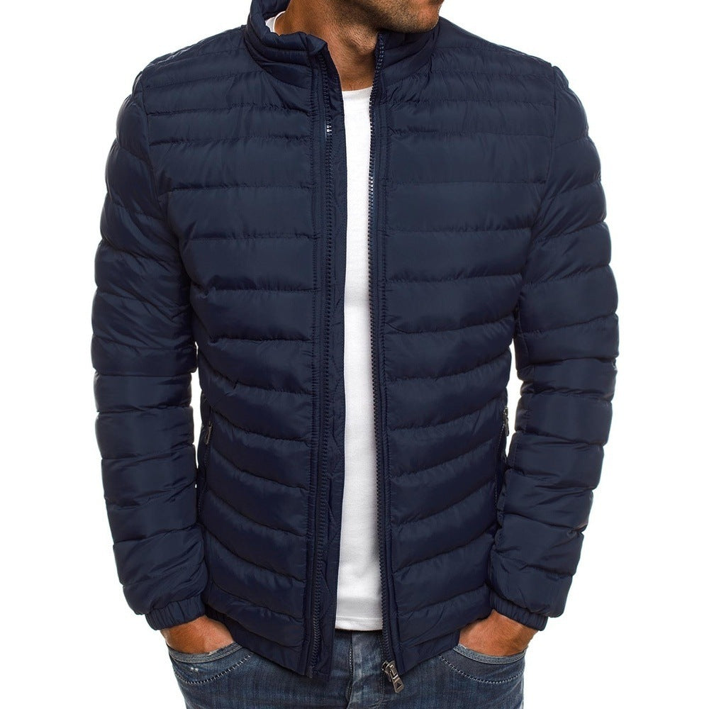 Men's Zipper Solid Color Long Sleeve Pockets Cotton Padded Jacket