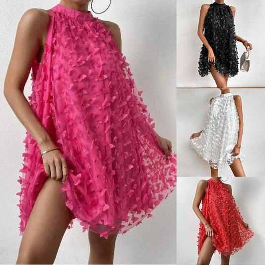 Mesh Strapless Layered Sleeveless Halter Mini Dress