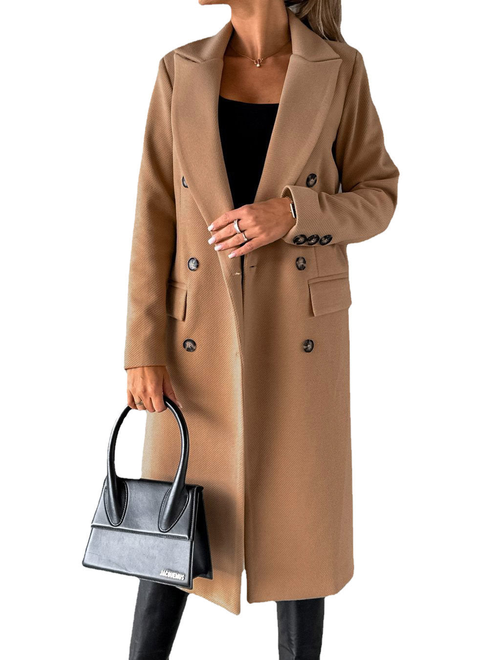 Double Breasted Button-Up Women's Solid Color Pocketed Trenchcoat to 3X Plus Size