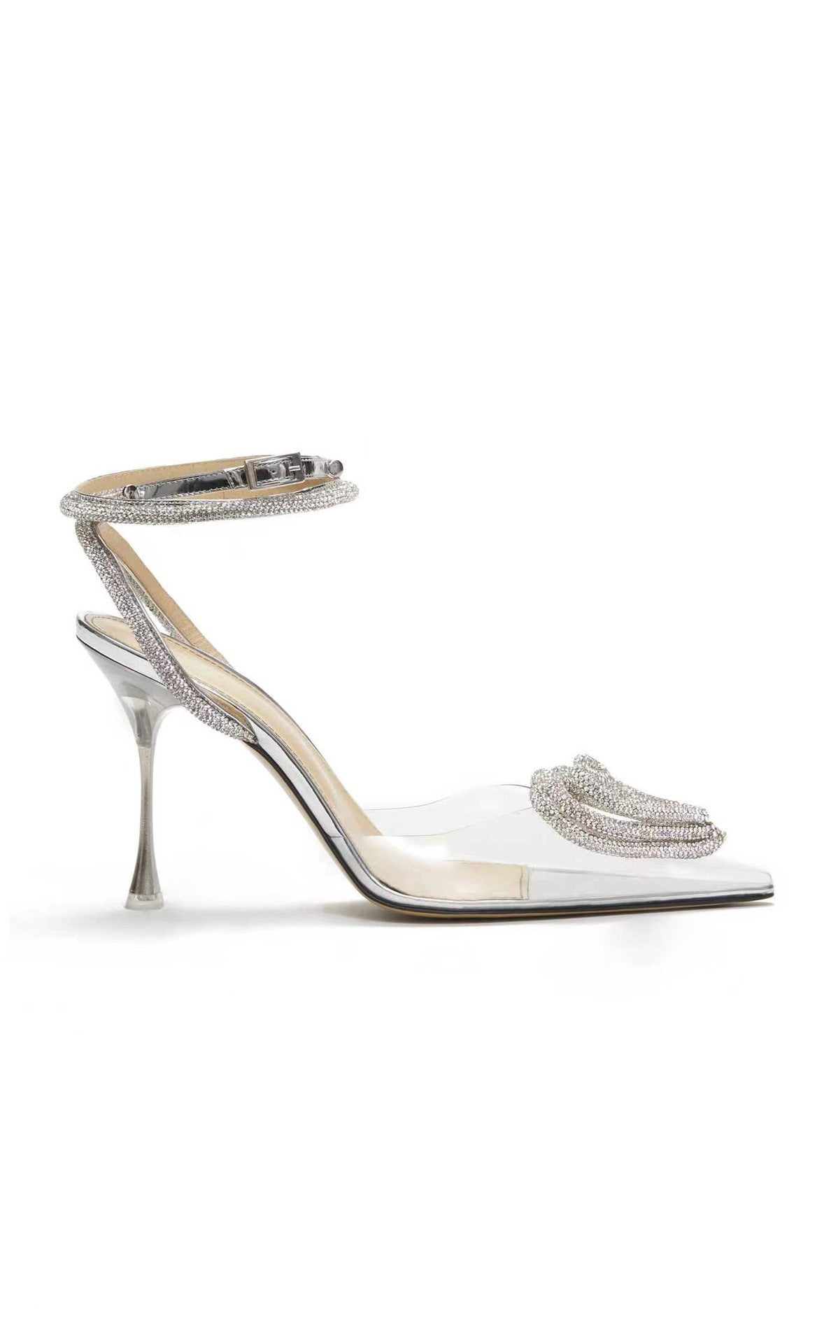 Metallic Rhinestone Heart Design Ankle Strap Stiletto Heel Sandal Pumps