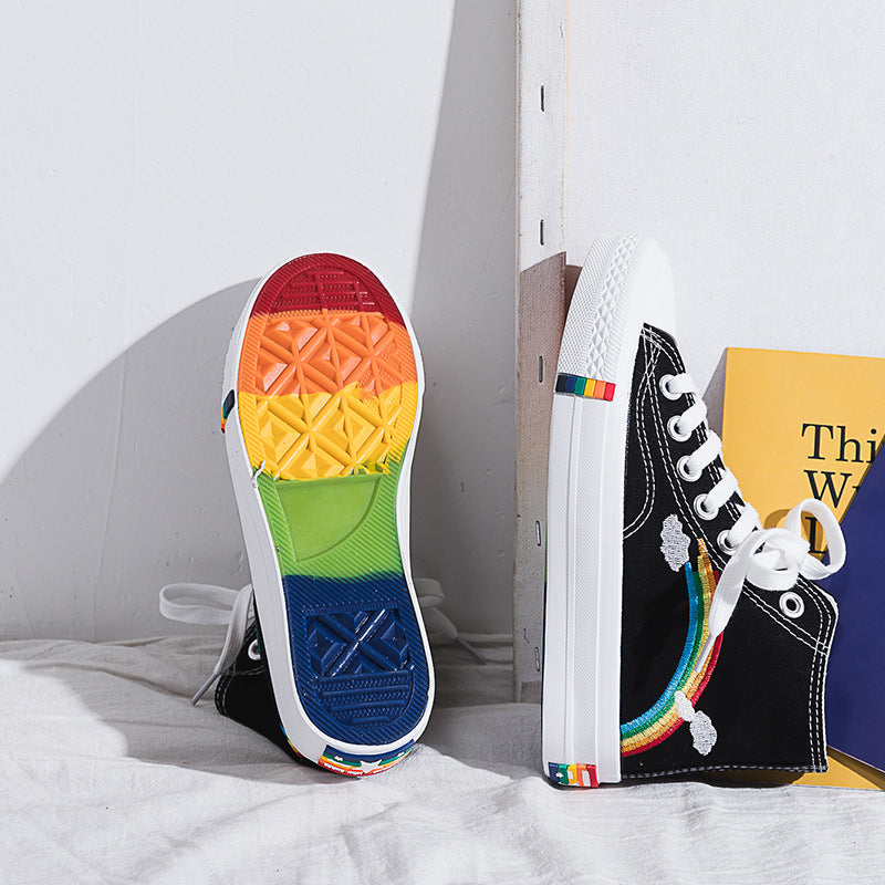 Rainbow Vulcanized Women's Hightop Sneakers