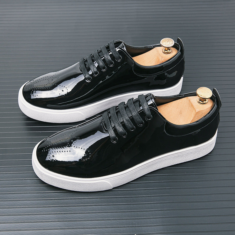 Men's Oxford Lace-Up Patent Leather Platform Sneakers