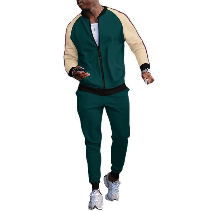 Men's Colorblock O-Neck Zipper Bomber Jacket + Skinny Jogger Sweatpants Tracksuit