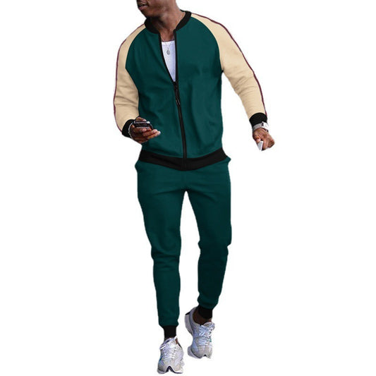 Men's Colorblock O-Neck Zipper Bomber Jacket + Skinny Jogger Sweatpants Tracksuit