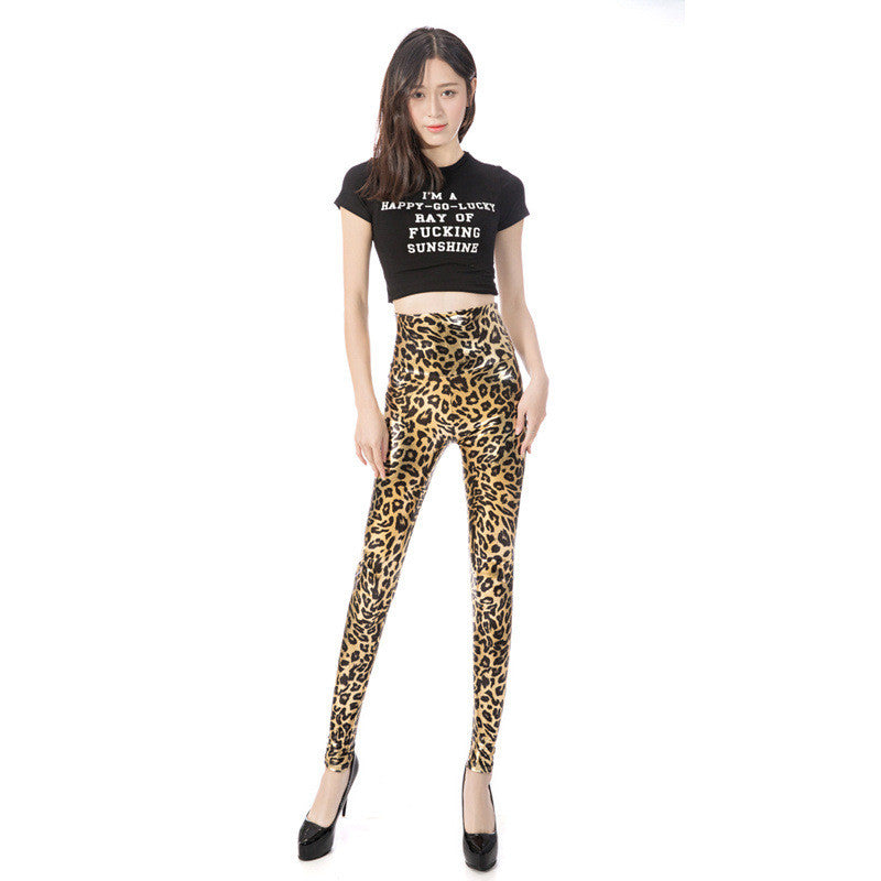 PU Leather Leopard Print Women's Leggings