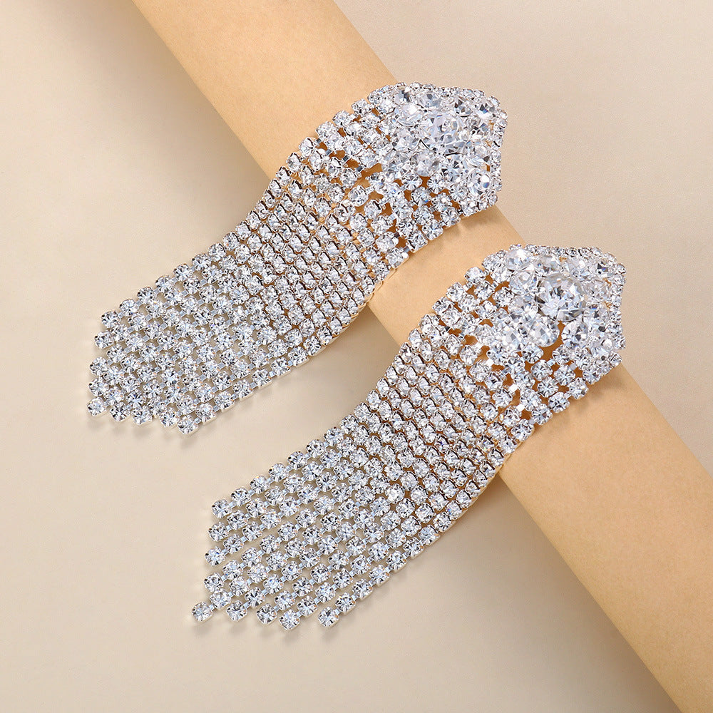 Oversized Rhinestone Sparkling Crystal Long Tassel Earrings