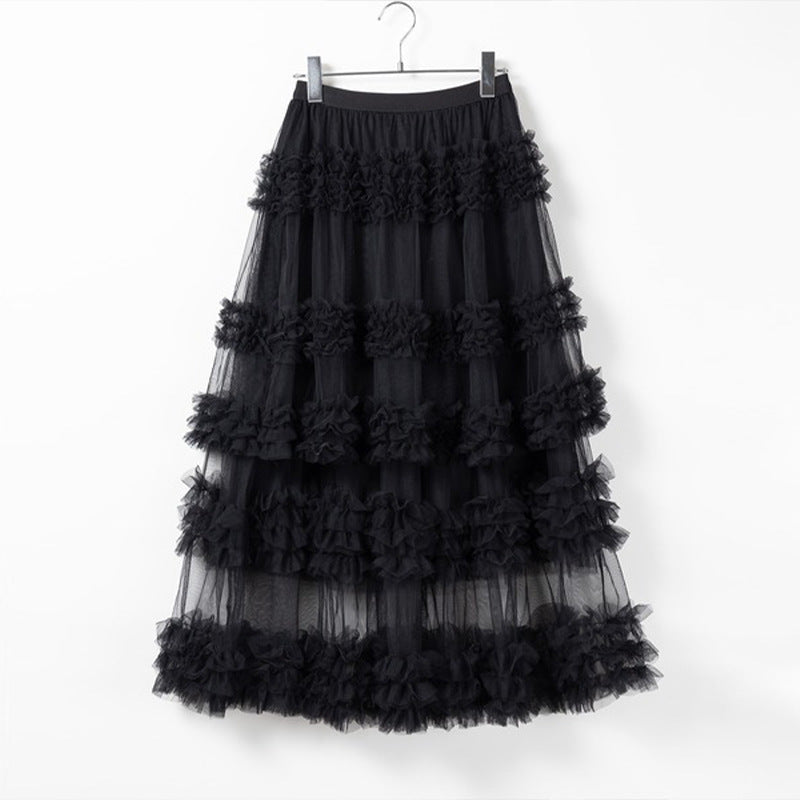 Mesh Tiered Sheer Transparent 3-Layer Spliced Tutu Maxi Skirt