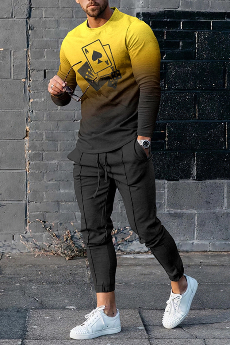 Colorblock Striped/Playing Cards/Abstract Multi-Colored Long Sleeve + Skinny Pocketed Jogger Sweatpants Tracksuit