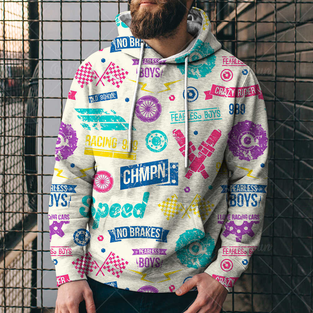 Men's Hip-Hop Drawstring Geometric Graffiti Letter 3D Print Hoodie Sweatshirt