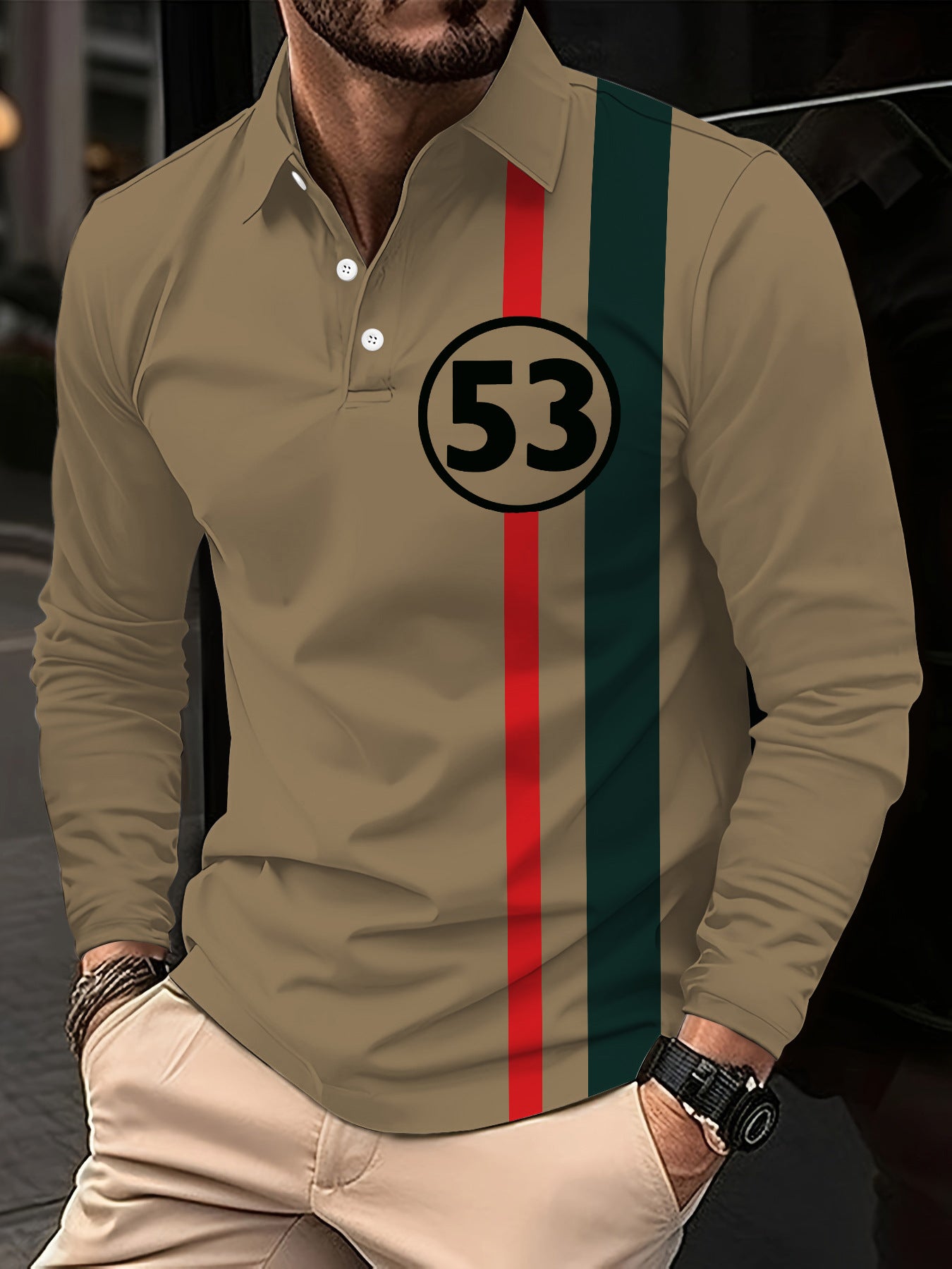 Men's Striped Colorblock Quarter Button-Up Long Sleeve Pullover Shirt