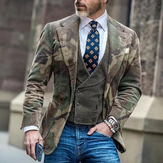 Men's Camoflauge/Solid Single Breasted One Button Blazer Jacket