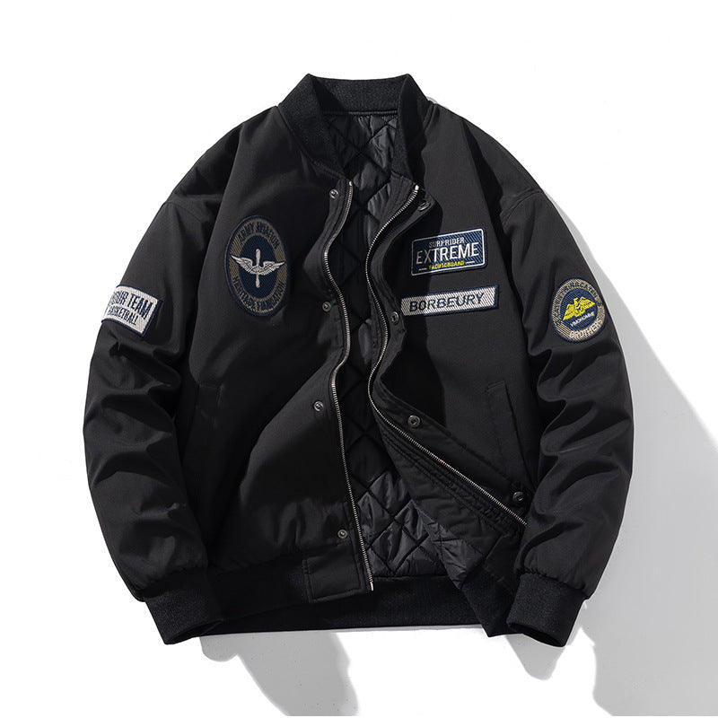 Men's Patch Design Japanese Style Alphabet Embroidered Aviator Bomber Jacket
