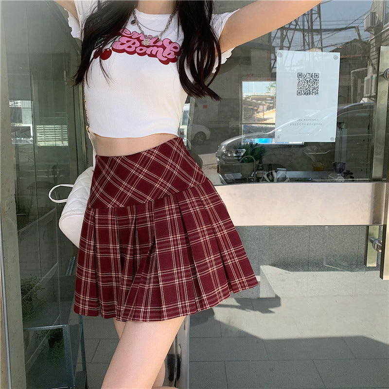 Plaid Print Pleated Preppy Mini Skirts